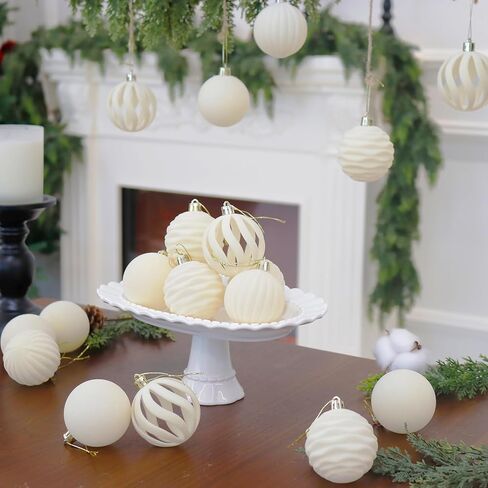 Senjie 12pcs كرات عيد الميلاد المخملية توافد شجرة عيد الميلاد 3.15 بوصة زخارف الكرات البلاستيكية الكريمة الزخارف الشنق in Kuwait