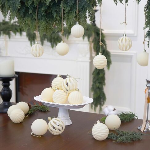 Senjie 12pcs كرات عيد الميلاد المخملية توافد شجرة عيد الميلاد 3.15 بوصة زخارف الكرات البلاستيكية الكريمة الزخارف الشنق in Kuwait