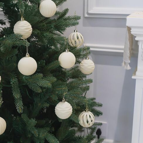 Senjie 12pcs كرات عيد الميلاد المخملية توافد شجرة عيد الميلاد 3.15 بوصة زخارف الكرات البلاستيكية الكريمة الزخارف الشنق in Kuwait