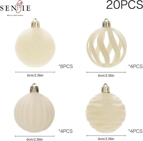 Senjie 12pcs كرات عيد الميلاد المخملية توافد شجرة عيد الميلاد 3.15 بوصة زخارف الكرات البلاستيكية الكريمة الزخارف الشنق in Kuwait