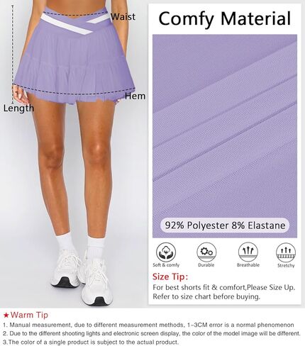 Women's Pleated Flowy Ruffle Tennis Skirt Skort for Women Crossover High Waisted Mini Athletic Skirt with Shorts Pocket in Kuwait