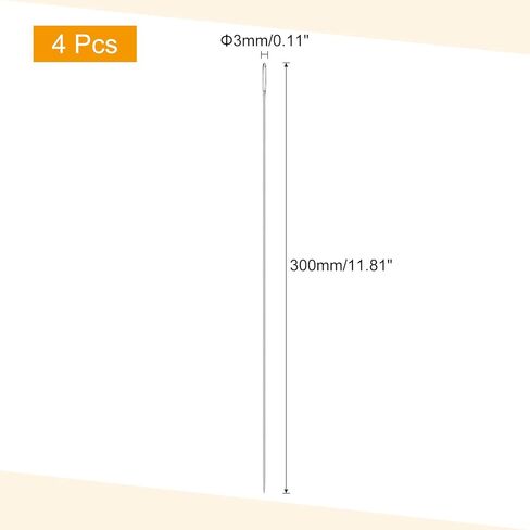 uxcell 4Pcs Large Eye Needle, 9.84" 2.3mm Steel Embroidery Thread Needle Sewing Big Eye Needle Knitting Needles for Hand Sewing Art Crafts, Silver in Kuwait