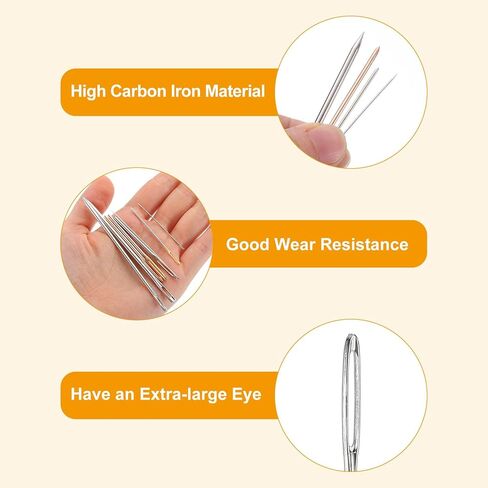 uxcell 4Pcs Large Eye Needle, 9.84" 2.3mm Steel Embroidery Thread Needle Sewing Big Eye Needle Knitting Needles for Hand Sewing Art Crafts, Silver in Kuwait