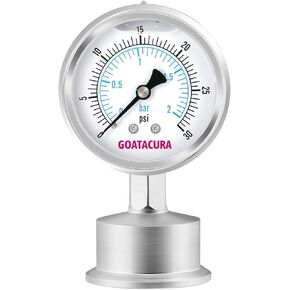 Sanitary Pressure Gauge, 0-60psi, 2.5" Stainless Steel Pressure Gauge, 1.5" Tri Clamp Bottom Connection in Kuwait