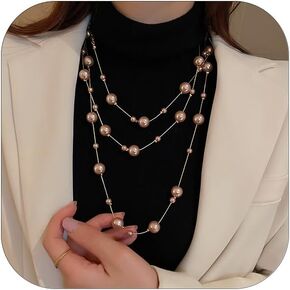 Long Pearl Necklaces for Women Dainty Pearls Chain Gold And Long Layered Statement Sweater Strand Chain Jewelry in Kuwait