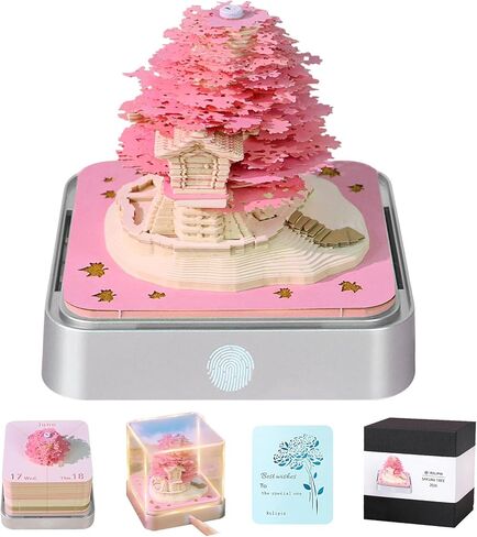 3D Memo Pad Time Piece Calendar 2025,3D Calendar Memo Pad DIY Notes Notepad Paper Carving Art Green Tree House,2025 Desk Calendar With LED Lights in Kuwait