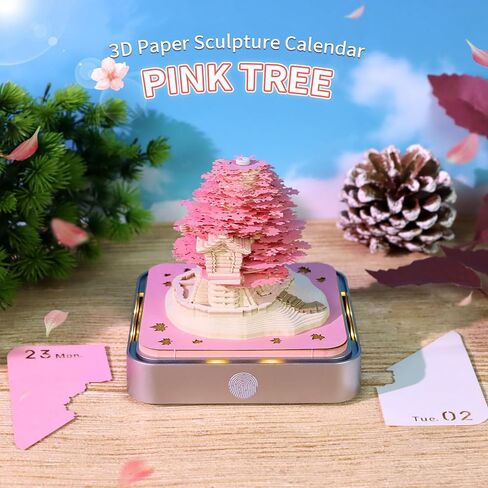 3D Memo Pad Time Piece Calendar 2025,3D Calendar Memo Pad DIY Notes Notepad Paper Carving Art Green Tree House,2025 Desk Calendar With LED Lights in Kuwait
