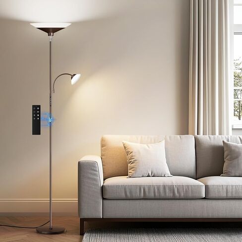 Upgraded 2-in-1 Torchiere Floor Lamp, Dimmable Standing Lamp with Remote&Touch Control, 34W Brightness Adjustable Floor Reading Light, Black Modern Corner Lamp for Living Room Bedroom Office in Saudi Arabia