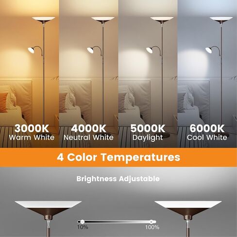 Upgraded 2-in-1 Torchiere Floor Lamp, Dimmable Standing Lamp with Remote&Touch Control, 34W Brightness Adjustable Floor Reading Light, Black Modern Corner Lamp for Living Room Bedroom Office in Saudi Arabia