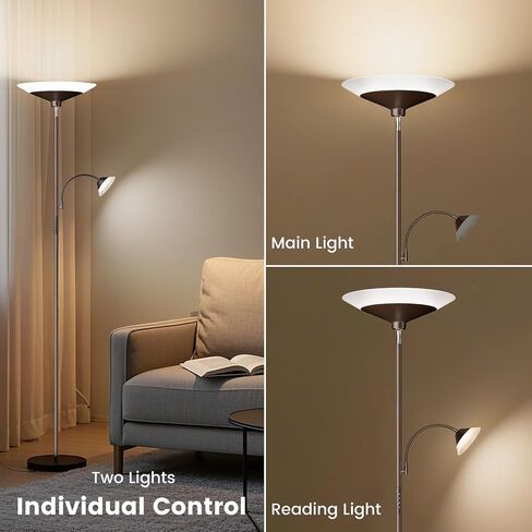 Upgraded 2-in-1 Torchiere Floor Lamp, Dimmable Standing Lamp with Remote&Touch Control, 34W Brightness Adjustable Floor Reading Light, Black Modern Corner Lamp for Living Room Bedroom Office in Saudi Arabia