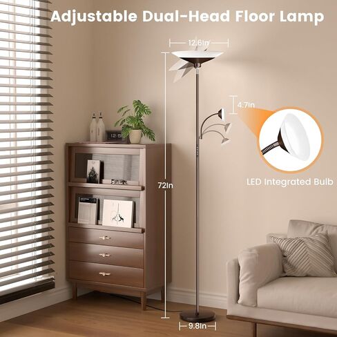 Upgraded 2-in-1 Torchiere Floor Lamp, Dimmable Standing Lamp with Remote&Touch Control, 34W Brightness Adjustable Floor Reading Light, Black Modern Corner Lamp for Living Room Bedroom Office in Saudi Arabia