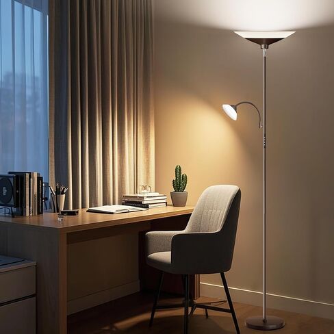 Upgraded 2-in-1 Torchiere Floor Lamp, Dimmable Standing Lamp with Remote&Touch Control, 34W Brightness Adjustable Floor Reading Light, Black Modern Corner Lamp for Living Room Bedroom Office in Saudi Arabia