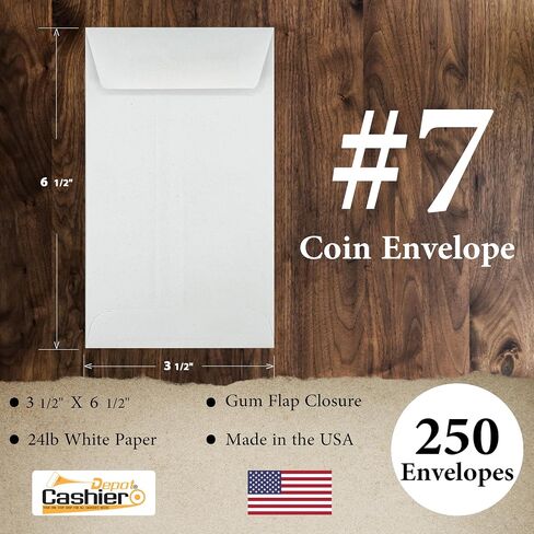 500 Cashier Depot #7 Coin/Cash/Small Parts Envelopes, 3 1/2" X 6 1/2", Sturdy 24lb. White, Gum Flap, 500/Box in Saudi Arabia