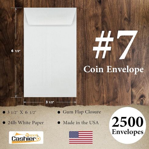 500 Cashier Depot #7 Coin/Cash/Small Parts Envelopes, 3 1/2" X 6 1/2", Sturdy 24lb. White, Gum Flap, 500/Box in Saudi Arabia