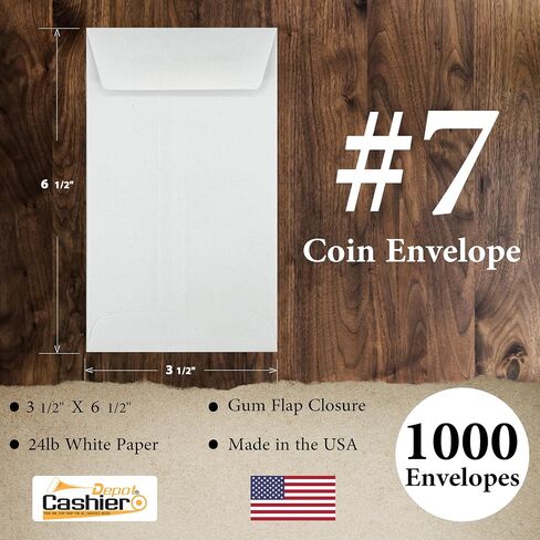 500 Cashier Depot #7 Coin/Cash/Small Parts Envelopes, 3 1/2" X 6 1/2", Sturdy 24lb. White, Gum Flap, 500/Box in Saudi Arabia