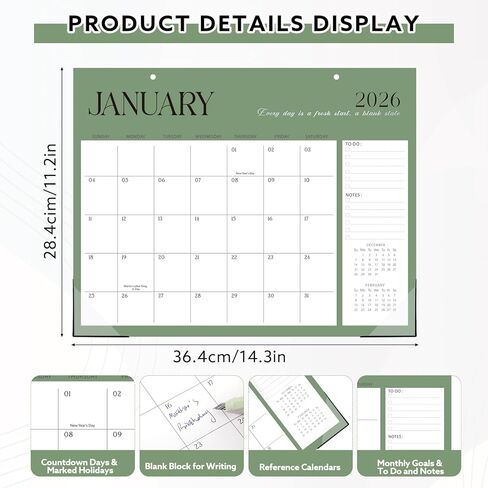 Desk Calendar 2025-2026, 17" x 12" 18 Month Wall Calendar Runs July 2025 to December 2026 Large Desktop Calendar for Home Office Planning Personal Organisers, Green Leaf in Kuwait