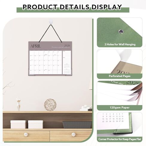 Desk Calendar 2025-2026, 17" x 12" 18 Month Wall Calendar Runs July 2025 to December 2026 Large Desktop Calendar for Home Office Planning Personal Organisers, Green Leaf in Kuwait