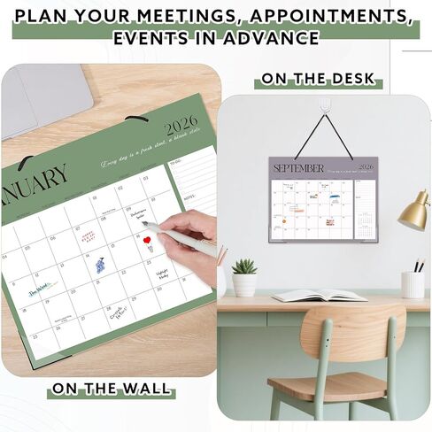Desk Calendar 2025-2026, 17" x 12" 18 Month Wall Calendar Runs July 2025 to December 2026 Large Desktop Calendar for Home Office Planning Personal Organisers, Green Leaf in Kuwait