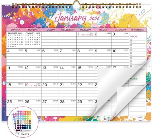 2025-2026 Wall Calendar, Calendar 2025-2026, 18 Month Calendar July 2025 - December 2026, 14.8" X 11.5", Calendar with Twin-Wire Binding, Hanging Hook and Julian Dates (Seasonal Designs) in Kuwait