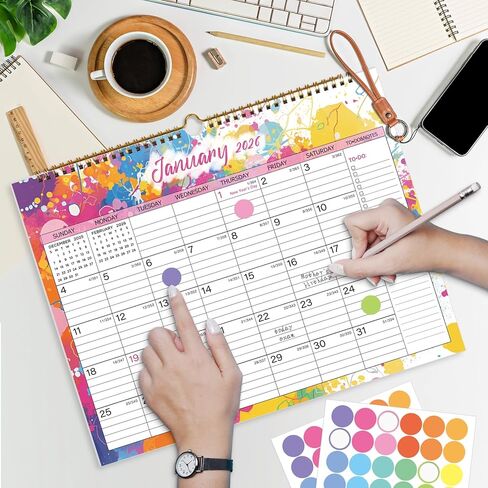 2025-2026 Wall Calendar, Calendar 2025-2026, 18 Month Calendar July 2025 - December 2026, 14.8" X 11.5", Calendar with Twin-Wire Binding, Hanging Hook and Julian Dates (Seasonal Designs) in Kuwait