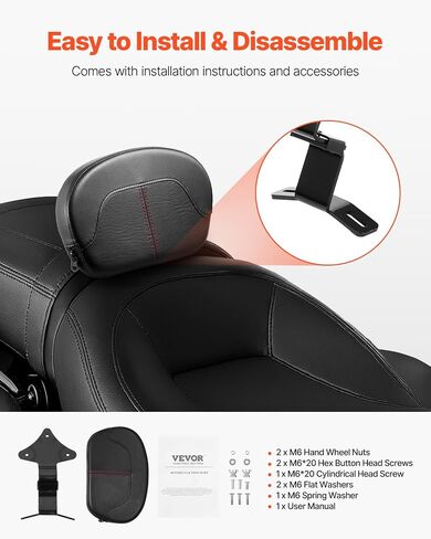 VEVOR Motorcycle Backrest Sissy Bar, Compatible With Harley-Davidson Dana Street Glide Road Glide Road King, 29 inch Height Detachable Passenger Backrest, For Motorcycles, Black in Saudi Arabia