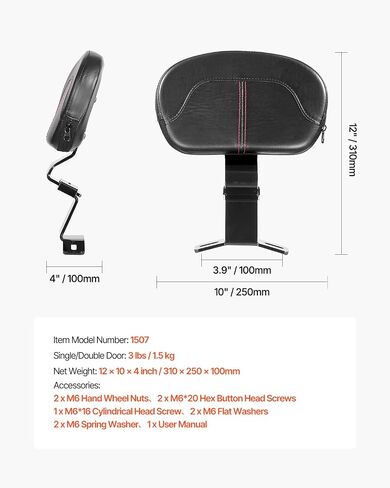 VEVOR Motorcycle Backrest Sissy Bar, Compatible With Harley-Davidson Dana Street Glide Road Glide Road King, 29 inch Height Detachable Passenger Backrest, For Motorcycles, Black in Saudi Arabia