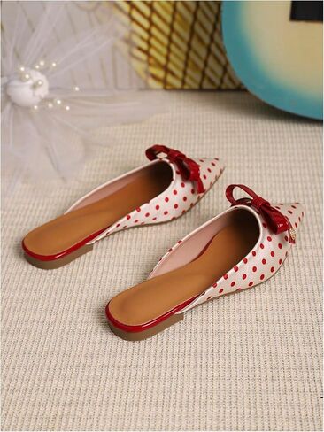 MakeMeChic Women's Polka Dots Bow Knot Flat Sandals PU Leather Pointed Toe Elegant Shoes in Kuwait