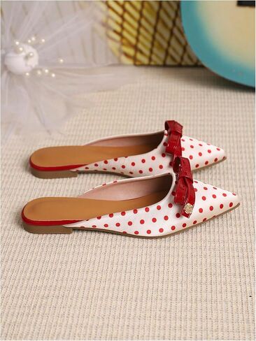 MakeMeChic Women's Polka Dots Bow Knot Flat Sandals PU Leather Pointed Toe Elegant Shoes in Kuwait