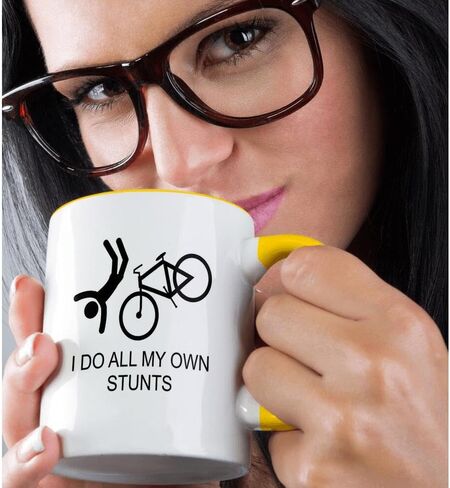 كوب 3dRose I Do All My Own Stunts بلونين، 11 أونصة، أسود in Kuwait
