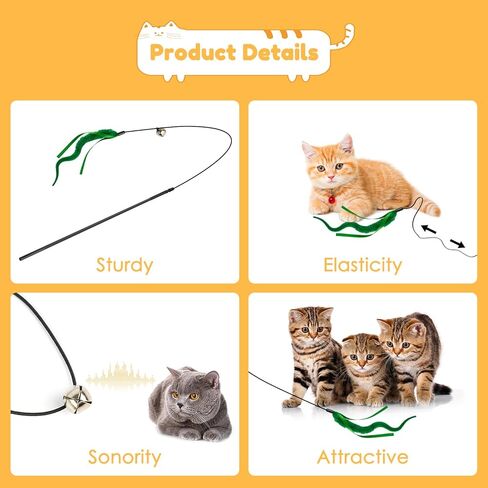 SHENGSEN Feather Wand Cat Toy，Bouncy Ball with Tail Cat Toys，Magic Worm with Large Colorful Ball Toy for Cats，Cat Feather Toys for Indoor Cats,Colorful Fuzzy Worm Bouncy Balls Cat Toy in Kuwait