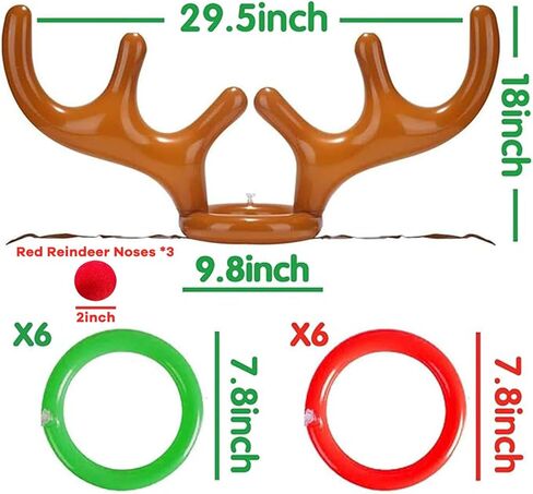 TURNMEON 3 Pack Inflatable Reindeer Antler Ring Toss Game for Christmas Holiday Thanksgiving Xmas Party Game Headband Inflatable Toys for Holiday Family School Photo Props Game(3 Antlers, 12 Rings) in Kuwait
