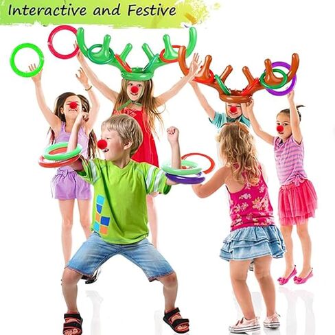TURNMEON 3 Pack Inflatable Reindeer Antler Ring Toss Game for Christmas Holiday Thanksgiving Xmas Party Game Headband Inflatable Toys for Holiday Family School Photo Props Game(3 Antlers, 12 Rings) in Kuwait