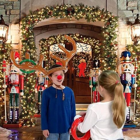 TURNMEON 3 Pack Inflatable Reindeer Antler Ring Toss Game for Christmas Holiday Thanksgiving Xmas Party Game Headband Inflatable Toys for Holiday Family School Photo Props Game(3 Antlers, 12 Rings) in Kuwait