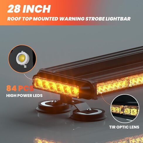 Strong Magnetic 84 LED Amber White Flashing Beacon Lights with Controller for Truck Van Car, 12V 24V Vehicle Roof Warning Safety Emergency Strobe Light Bar in Saudi Arabia