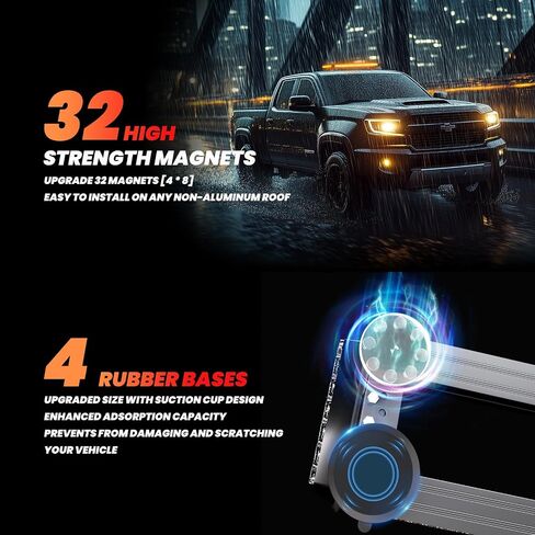 Strong Magnetic 84 LED Amber White Flashing Beacon Lights with Controller for Truck Van Car, 12V 24V Vehicle Roof Warning Safety Emergency Strobe Light Bar in Saudi Arabia