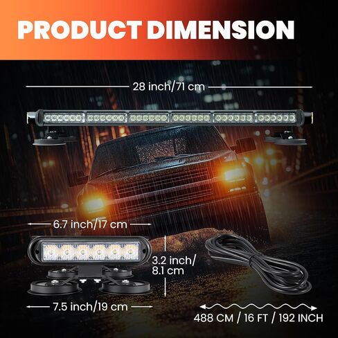 Strong Magnetic 84 LED Amber White Flashing Beacon Lights with Controller for Truck Van Car, 12V 24V Vehicle Roof Warning Safety Emergency Strobe Light Bar in Saudi Arabia