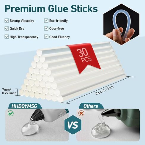 Hot Glue Gun, HHDQYMSG 30pcs Premium Glue Stick, 100W Fast Preheating Construction & Heavy Duty Glue Guns, Hot Glue Gun for School Office DIY Crafts and Home Repairs in Saudi Arabia