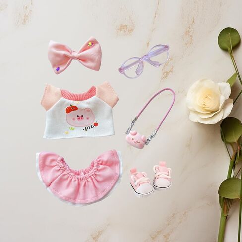 Labubu Clothes, labubu Outfit, Labubu Keychain Accessories, Cute Kawaii Fashion Skirt Overalls Set 6 Pieces for 15cm & 17cm Labubu, Hats Clothes for Labubu (No Doll) in Saudi Arabia