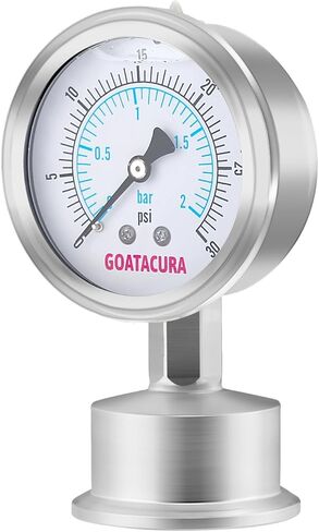 Sanitary Pressure Gauge, 0-60psi, 2.5" Stainless Steel Pressure Gauge, 1.5" Tri Clamp Bottom Connection in Kuwait