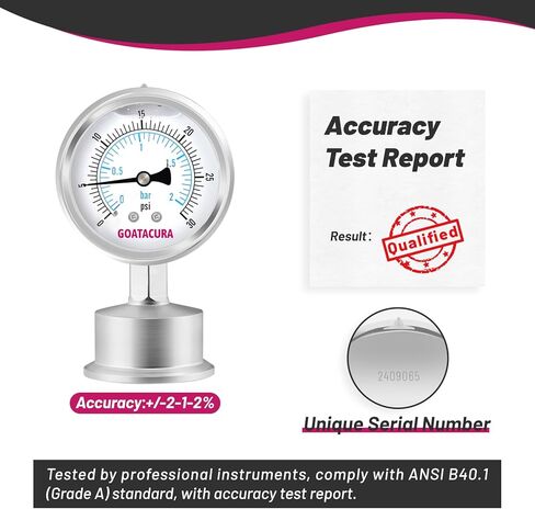 Sanitary Pressure Gauge, 0-60psi, 2.5" Stainless Steel Pressure Gauge, 1.5" Tri Clamp Bottom Connection in Kuwait