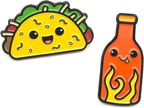 Enamel Pin Set (2 Pins Per Set) for Backpack, Bag, Lapel, Kawaii Button Collector - Corn Dog & Mustard in Kuwait