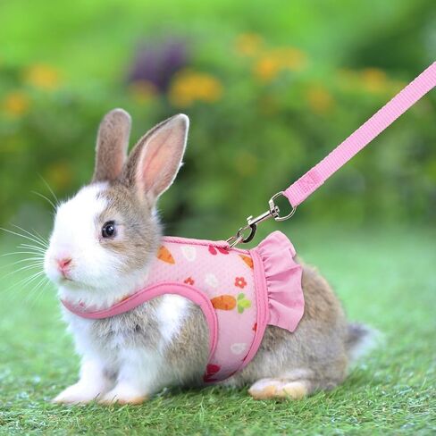 Rabbit Harness and Leash Set,Proof Walking Escape Cute Floral Mesh Vest Breathable Rabbit Costumes for Bunny, Hiking, Training for Ferret Kitten Puppy Small Animals Pink S in Saudi Arabia