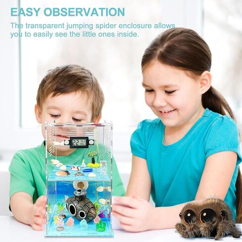 Jumping Spider Enclosure,DIY Insects Habitat,Small Reptile Terrarium Glass House Accessories Set,with Temperature and Humidity Detector Water Feeder Platform Hide,5.5“x5.5"x9.5“ (Forest) in Saudi Arabia