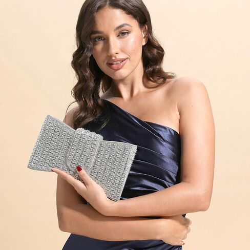 Boutique De FGG Rhinestone Clutch Purses for Women Formal Party Crystal Clutch Bag Bow Evening Bag Prom Purse Handbag,Small in Saudi Arabia