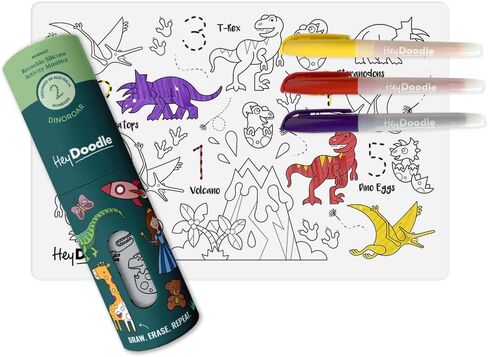 Mini Doodle Mat for Toddlers & Kids - Mess Free ومسحة من أجل التعلم الأبجدي والكتابة والتلوين - لا حصيرة حرفة قابلة لإعادة الاستخدام للأعمار 3-7 (Mini Dino Roar) in Kuwait