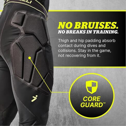 Storelli BodyShield Goalkeeper Leggings 3، حماية عالية التأثير، فتل العرق، قيعان رياضية مقاومة للأشعة فوق البنفسجية لكرة القدم والرياضات الثقيلة | أسود | كبير in Kuwait