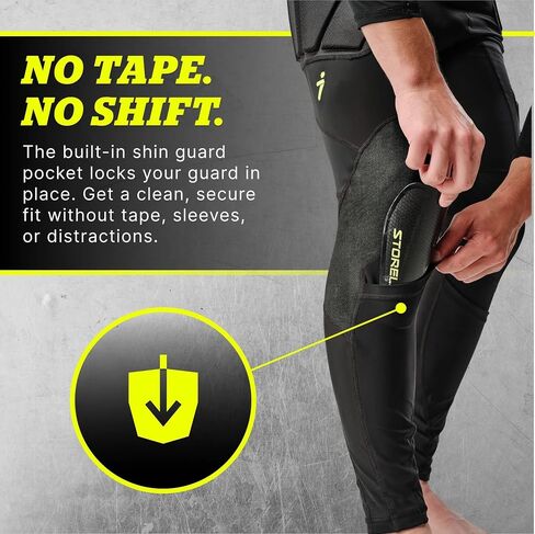 Storelli BodyShield Goalkeeper Leggings 3، حماية عالية التأثير، فتل العرق، قيعان رياضية مقاومة للأشعة فوق البنفسجية لكرة القدم والرياضات الثقيلة | أسود | كبير in Kuwait