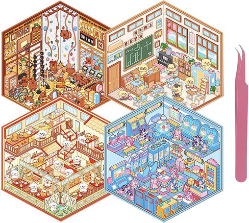 Scene Sticker Book for Kids,20 Sets of 3D Sticker Scene Fun Mini House Stickers Sets Reusable and Waterproof Therapy Stickers for Adult Relief Stress Pass The Time in Kuwait
