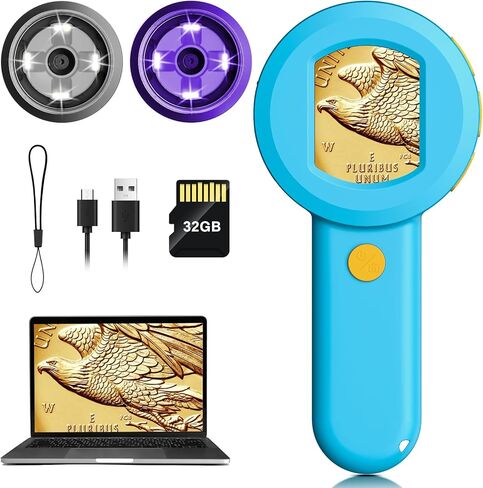 مجهر رقمي للجيب للبالغين والأطفال: عدسة مكبرة محمولة 100 مرة مع ضوء، مكبر عملة USB لهواة الجمع، عدسة مجوهرات محمولة مع شاشة 2 بوصة، نطاق صغير للتريتشوم in Kuwait