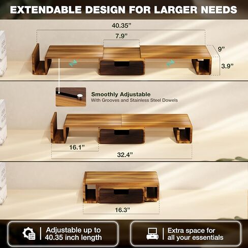 Bluewest Acacia Wooden Dual Monitor Stand Reser مع الدرج ، و 40.4 '' شاشة مريحة للمكتب مع طول قابل للتعديل وزاوية دوارة ، ومنظم سطح المكتب الخشبي للكمبيوتر المحمول ، والكمبيوتر ، والكمبيوتر ، والطابعة ، والطابعة in Kuwait
